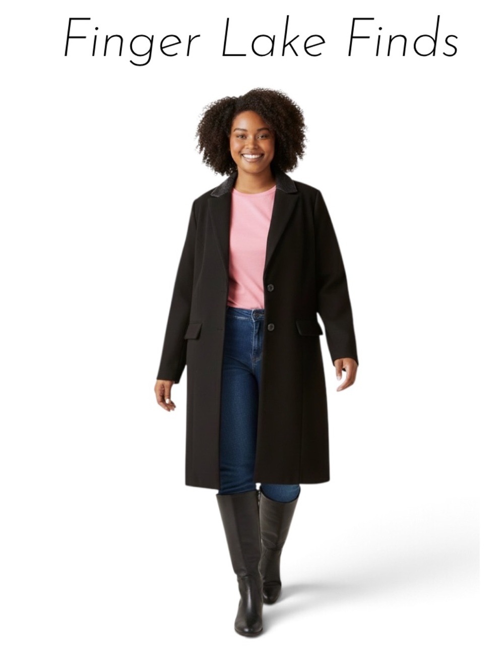 torrid Black Longline Coat with Notched Faux Leather Collar
